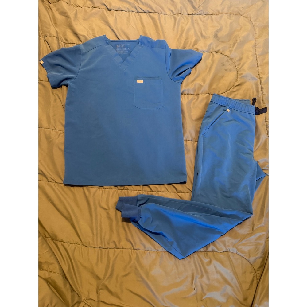 Figs Technical Collection Blue Scrub Set Leon V-Neck Top Zamora Joggers Small